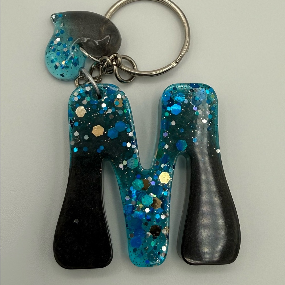 Blue and Black Glitter Keychain